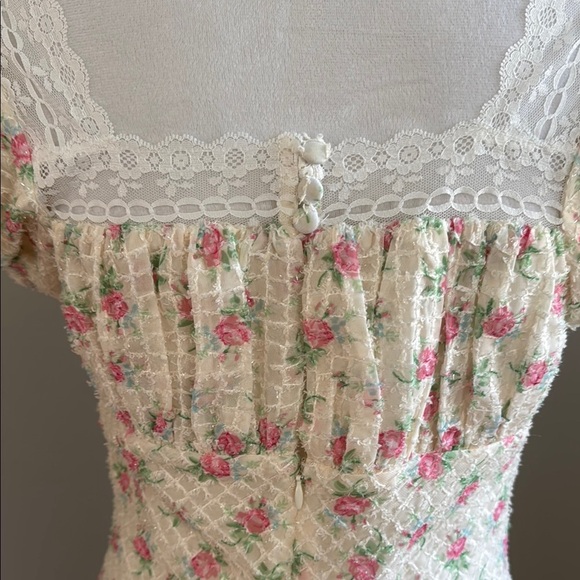 For Love & Lemons Maxine Vintage Rose Pink Floral Puff Sleeve Mini Dress Size M - Picture 14 of 17